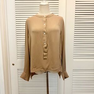 Theory Blush Pink/Tan Buttoned Blouse with Mandarin Collar